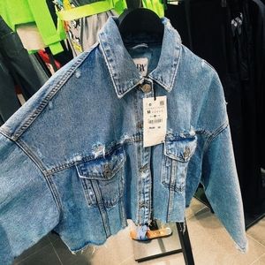 Zara Oversized Cropped Denim Jacket